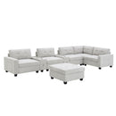 Sectional With Acrylic Table Top U Shaped Couch Set With 2 Consoles USB Charger, Storage Drawers And Pockets Movable Ottoman Tufted Sofa