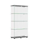 Modern Glass Display Cabinet With 4 Shelf Double Doors And Lock, Tempered Glass Bookshelf For Living Room - Black
