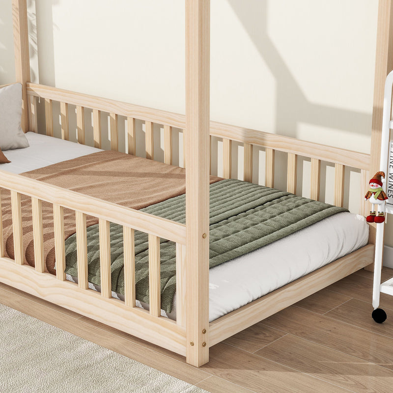 House Bed With Guardrails, Slats