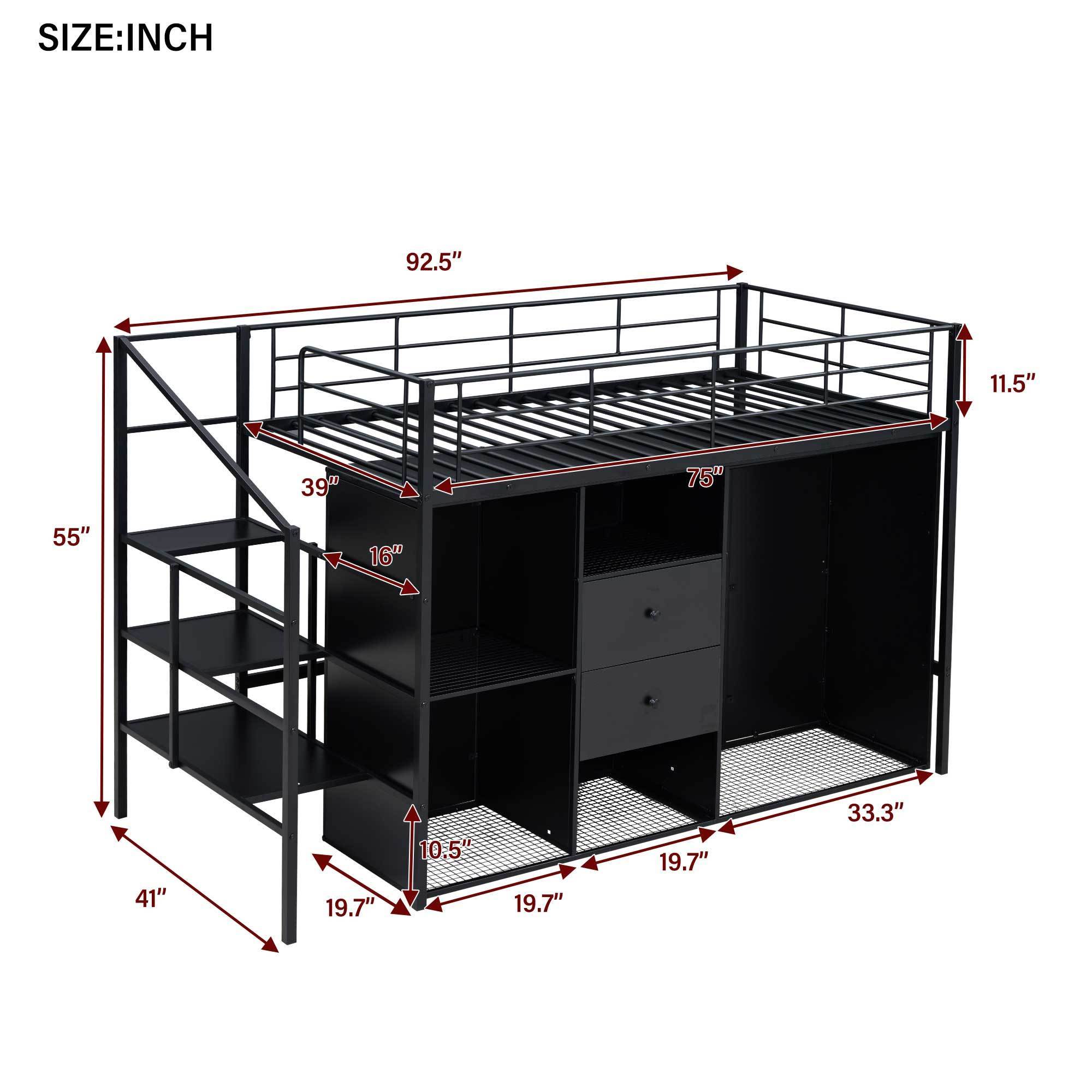 Twin Size Metal Loft Bed with Drawers, Storage Staircase and Small Wardrobe - Atlantic Fine Furniture Melbourne FL