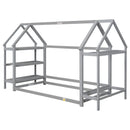 Twin size wood house bed with storage shelf and hanger ,kids bedroom set,Grey
