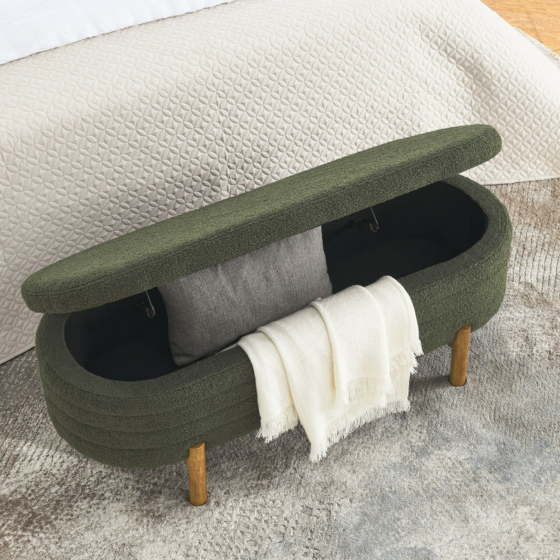 Oval Ottoman Storage Bench With Rubber Wood Legs