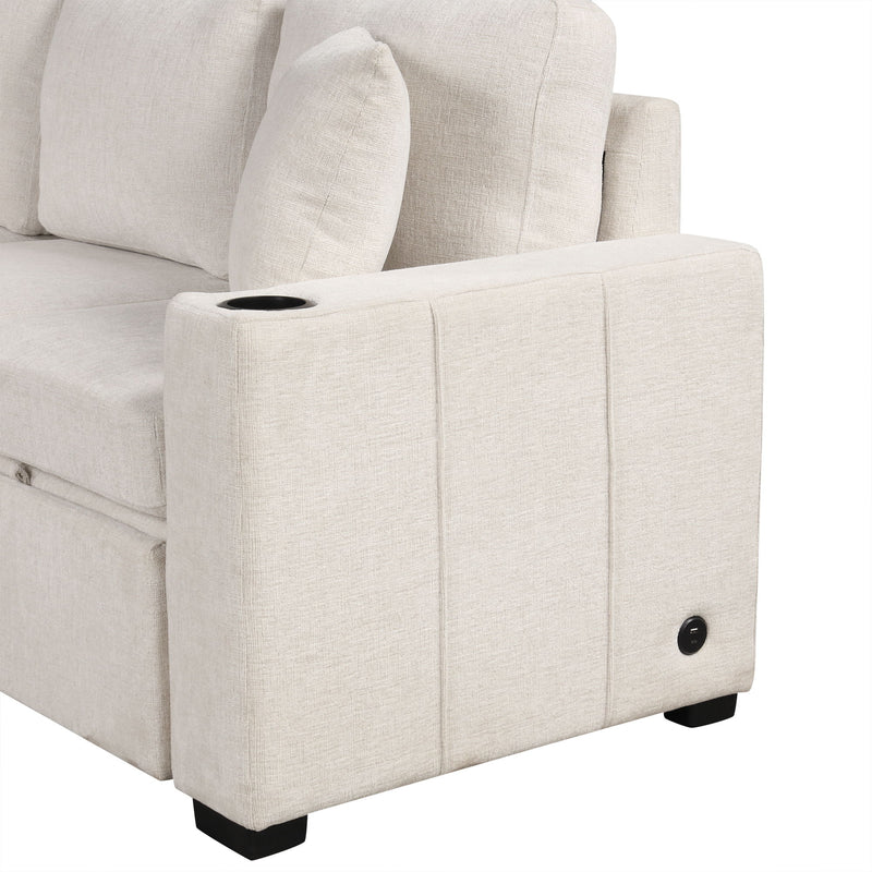 Sectional Sofa Convertible Pull-Out Sofa Bed With A Movable Storage Ottoman For Living Room