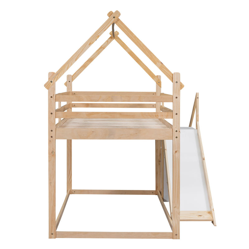 Twin Over Twin House Loft Or Bunk Bed With Slide And Staircase