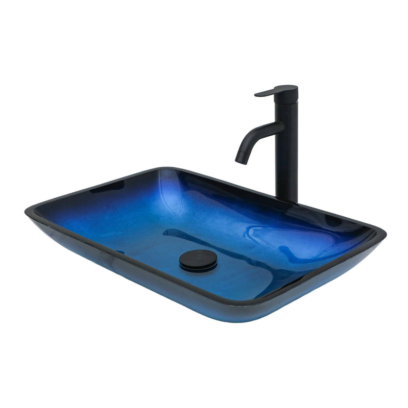 Gradient Tempered Glass Vessel Sink With Pop-Up Drain