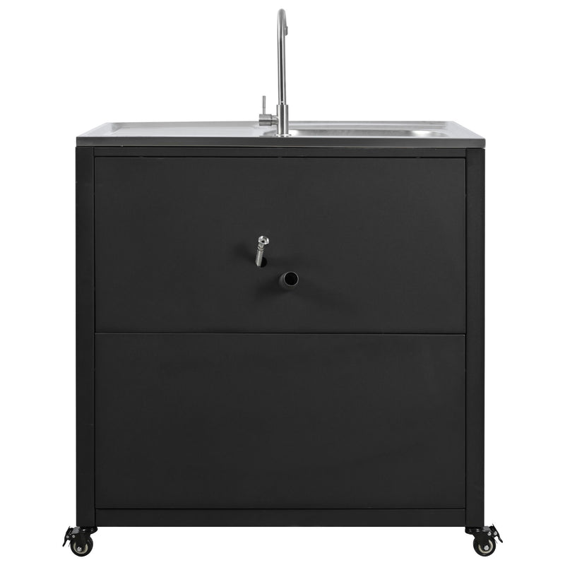 Outdoor Movable Kitchen Sink Patio Modular Kitchen Sink Station With Cabinet For Garden, Patio, Backyard - Matte Black