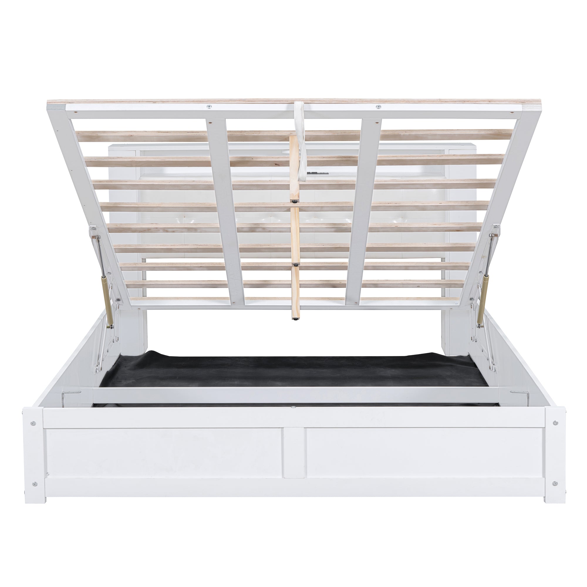 Queen Size Tufted Upholstered Platform Bed  with Storage Headboard and Hydraulic Storage System, Modern PU Storage Bed with Motion Activated Night Lights and USB Charger,White