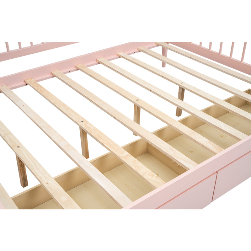 Full Size Daybed with Two Storage Drawers and Support Legs, Pink
