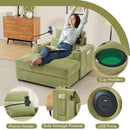 Modern Style Armchair Chaise Lounge Sofa Couch With Movable Storage Ottoman, USB Ports, Cup Holders, Phone Holder, Side Pockets