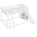 Full over Full Bunk Bed with Ladder, Slide and Shelves, White