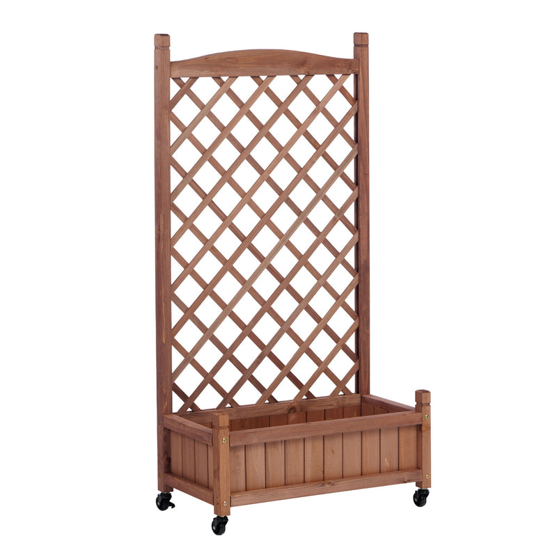 Raised Garden Bed With Trellis 2 Pack, Outdoor Planter Box & Plant Stand With Climbing Racks - Brown