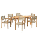 Amaris Outdoor Patio 7Pcs Acacia Wood Dining Set With Faux Wicker Chairs In Teak