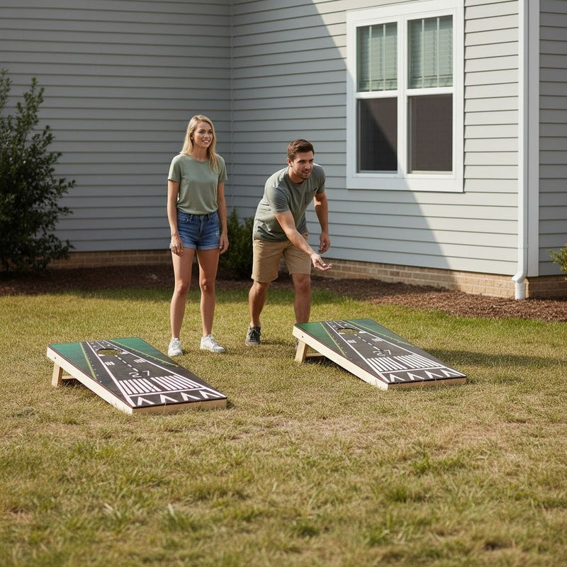 4X2 Ft Large Size Cornhole Board (Set of 2), Outdoor Game Board Set With 8 Bean Bags, Perfect For Lawn, Backyard, Beach, Park - White / Green