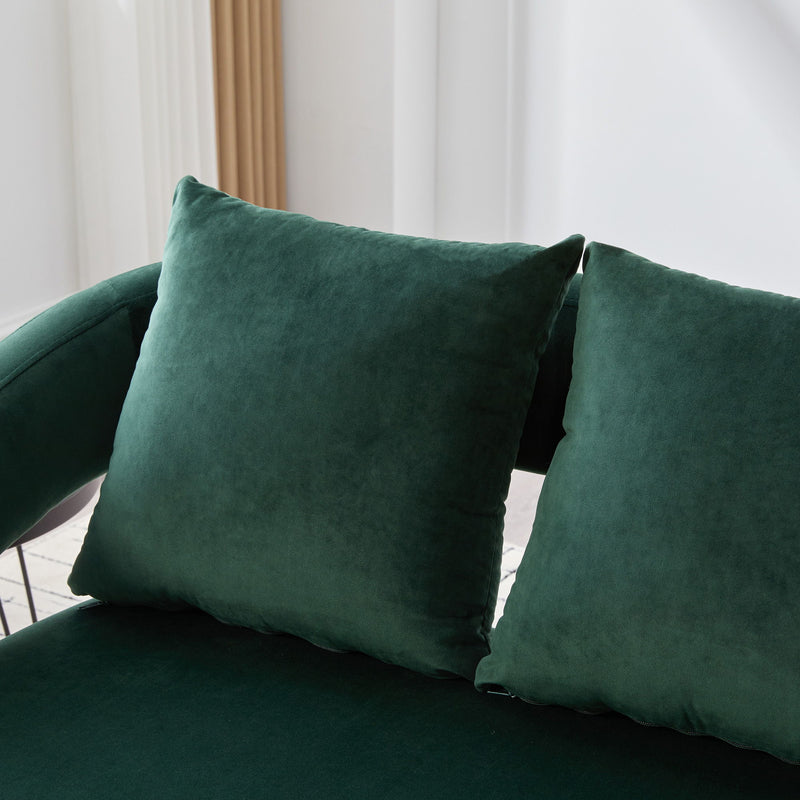 Open Back Loveseat Settee With 3 Pillows - Green