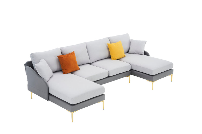 Modern Large Area Linen+Leathaire Fabric Color Matching Segmented Sofa, Ultra Wide Lounge Chair