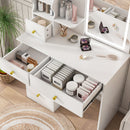 Dressing Table With Movable Mirror And LED Light, 5 Drawer Storage Organizer - White