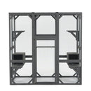 Outdoor Cat House Wooden Catio Enclosure With Cover - Large Cat Cage With Jump Platforms And Condos, Weatherproof - Gray