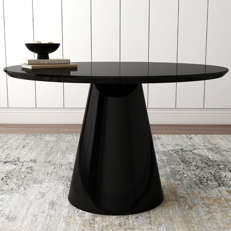 Modern High Gloss Minimalist Round Dining Table - Black
