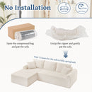 Modular Corduroy Sectional With Arched Armrests, Includes 3 Back Cushions & 2 Throw Pillows