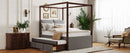 Full Size Upholstered  Canopy Bed with Trundle and 3 Drawers, Gray