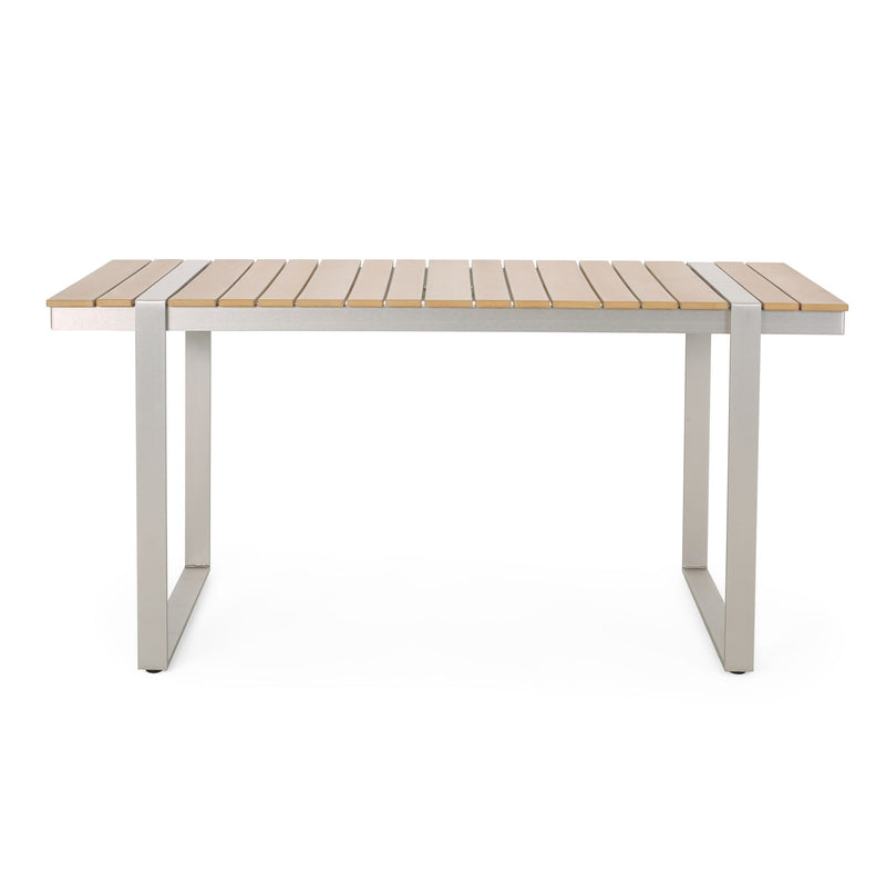 Modern Outdoor Dining Table With Aluminum Frame And Faux Wood Slats