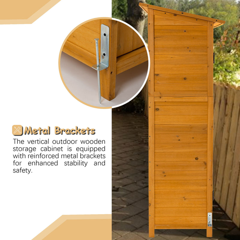 Outdoor Storage Shed With Lockable Door, Wooden Tool Storage Shed With Detachable Shelves & Pitch Roof - Natural