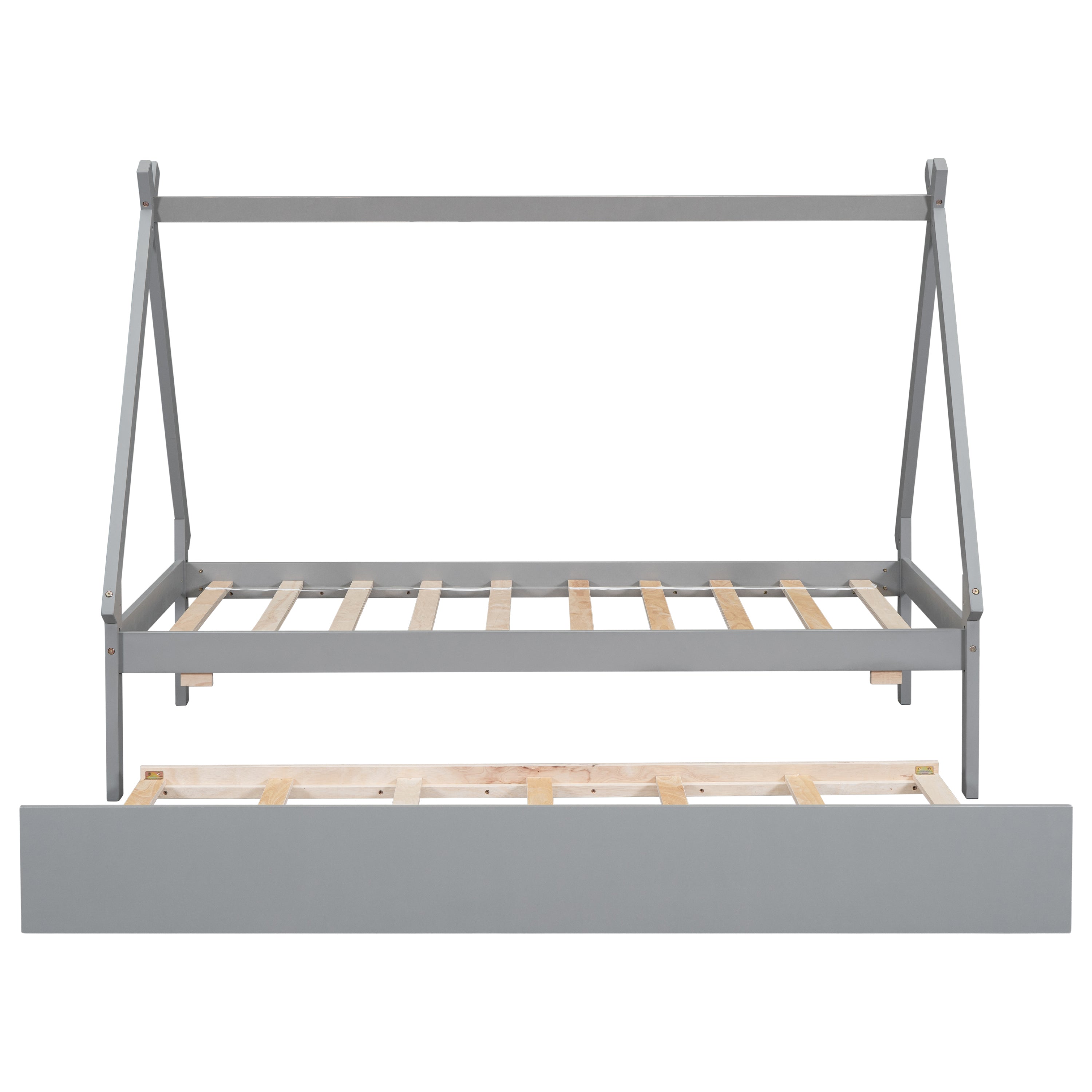 Twin size Tent Floor Bed, Teepee Bed, with Trundle,Grey
