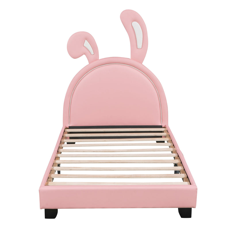 Upholstered Leather Platform Bed With Rabbit Ornament