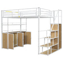 Full Size Loft Bed With Storage Staircase, Wardrobe, Shelves, And Lockers Natural Mdf Details - White / Natural