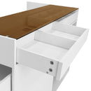 Multi-Functional Storage Island Movable Storage Cabinet Island Vanity Dresser With 3 Side Storage Drawer, A Reversible Top Storage Space And 2 Glass Display Shelves - White