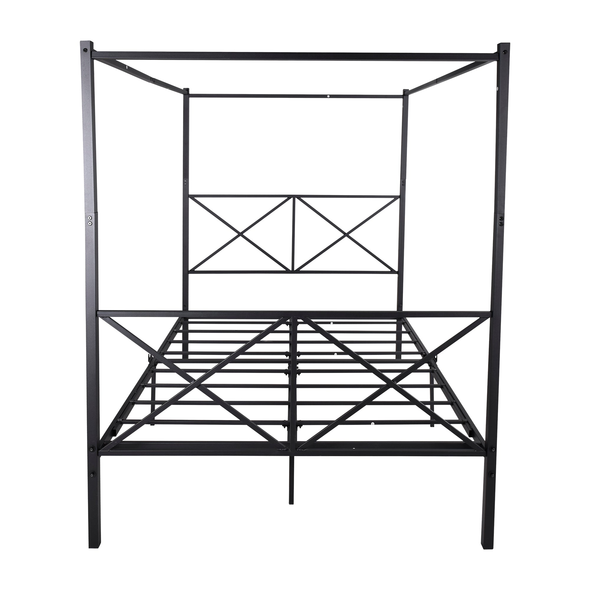 Metal Canopy Bed Frame, Platform Bed Frame Queen with X Shaped Frame Queen Black（same as W84034643）