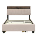 Upholstered Platform Bed With Storage Headboard, Trundle & 2 Drawers And A Set Of Sockets & USB Ports