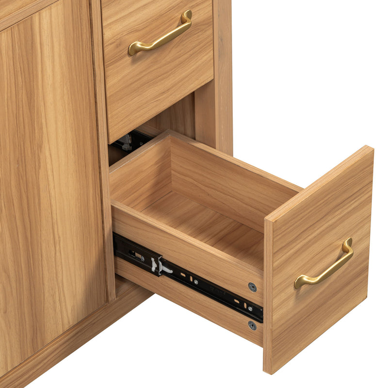 Bathroom Vanity, 2 Soft Close Doors, 3 Soft Close Drawers, Adjustable Shelf - Wood