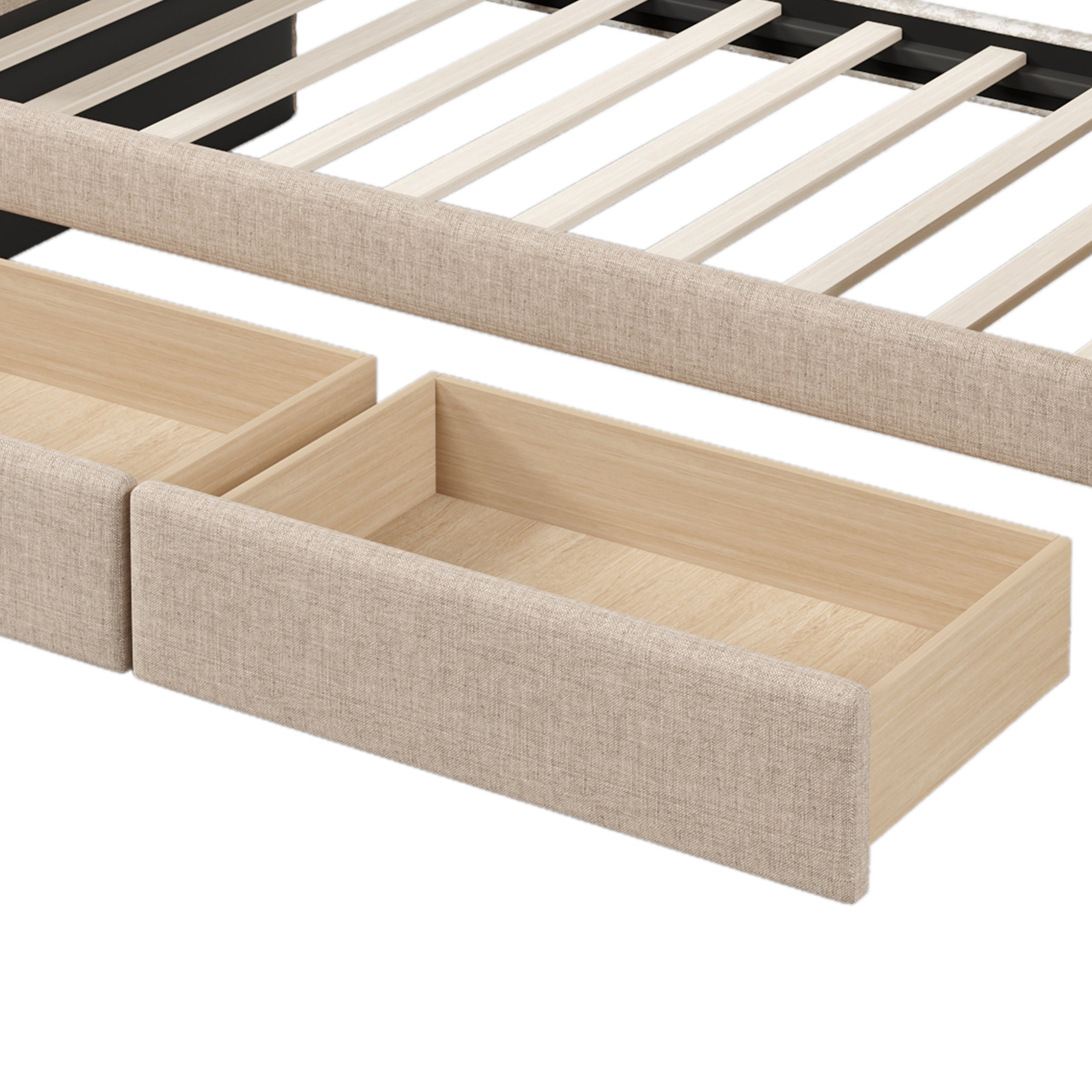 Twin Size Upholstered Daybed with Drawers for Guest Room, Small Bedroom, Study Room, Beige - Atlantic Fine Furniture Melbourne FL