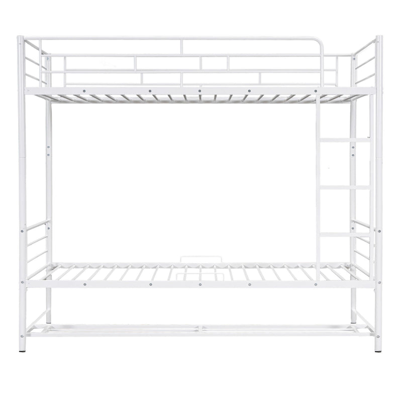 Twin Over Twin Metal Bunk Bed With Shelf And Guardrails