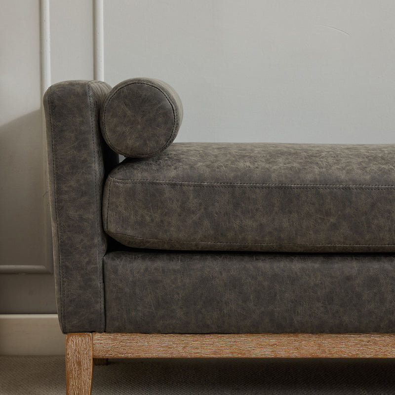 Elegant Upholstered Bench Daybed Ottoman With Bolster Pillows