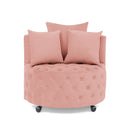 Modern Upholstered Swivel Chair With Button Tufted Design And Movable Wheels