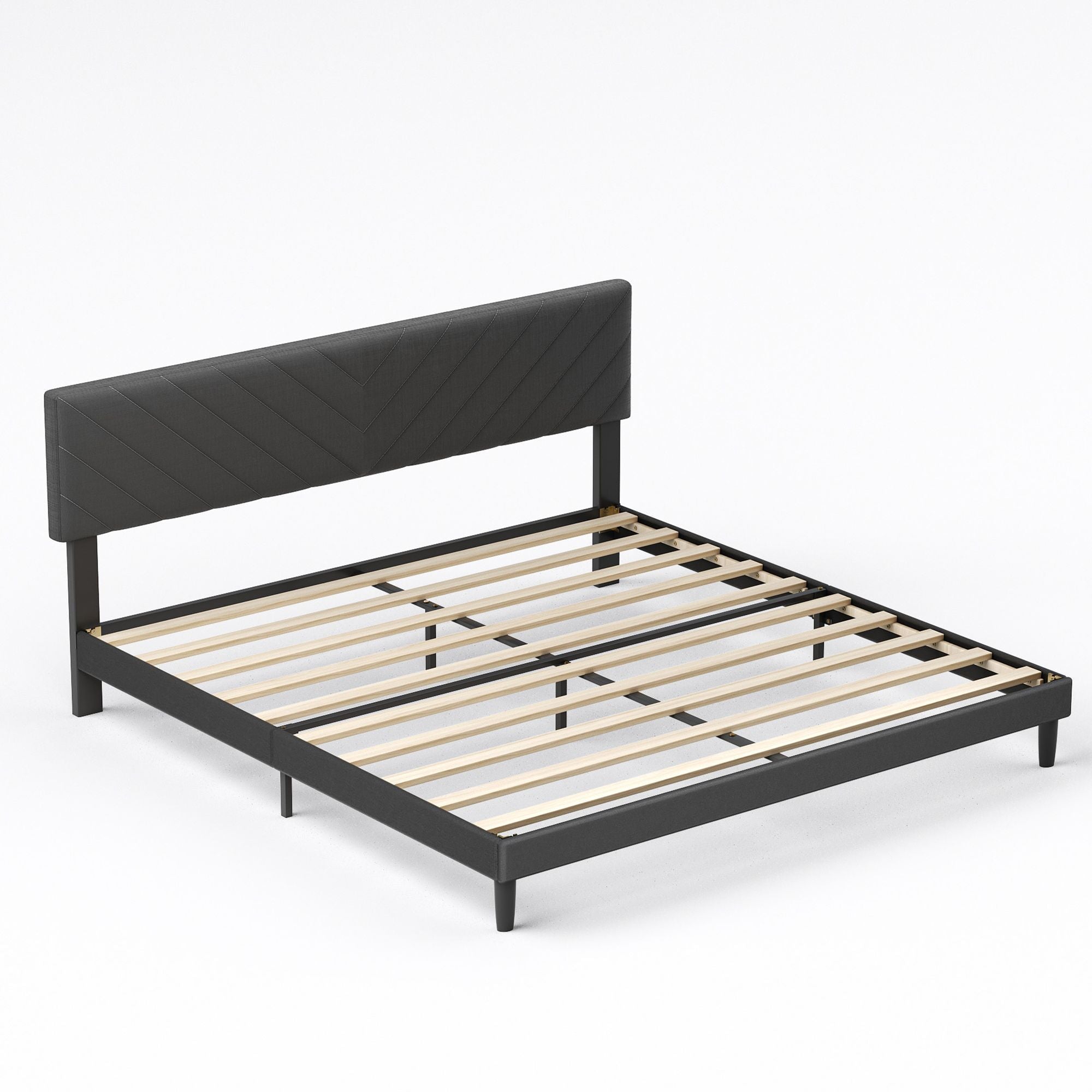 Upholstered King Size Bed Frame Platform with High-Adjustable Headboard and Solid Wood Slats Support, Strong Weight Capacity, Non-Slip and Noise-Free,No Box Spring Needed, Easy Assembly, Grey - Atlantic Fine Furniture Melbourne FL