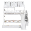 House Bunk Bed With Trundle, Storage Staircase, Roof And Window Design