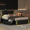 Queen Size Upholstered Platform Bed with LED Lights and USB Charging, Storage Bed with 4 Drawers, Black(Old SKU:WF302558AAB)
