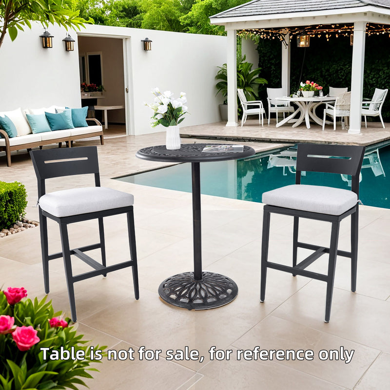 Modern Outdoor Bar Stools, Patio Chairs With Backrest And Footrest, Weather Resistant, Sunbrella Cushions (Set of 2) - Ember Black