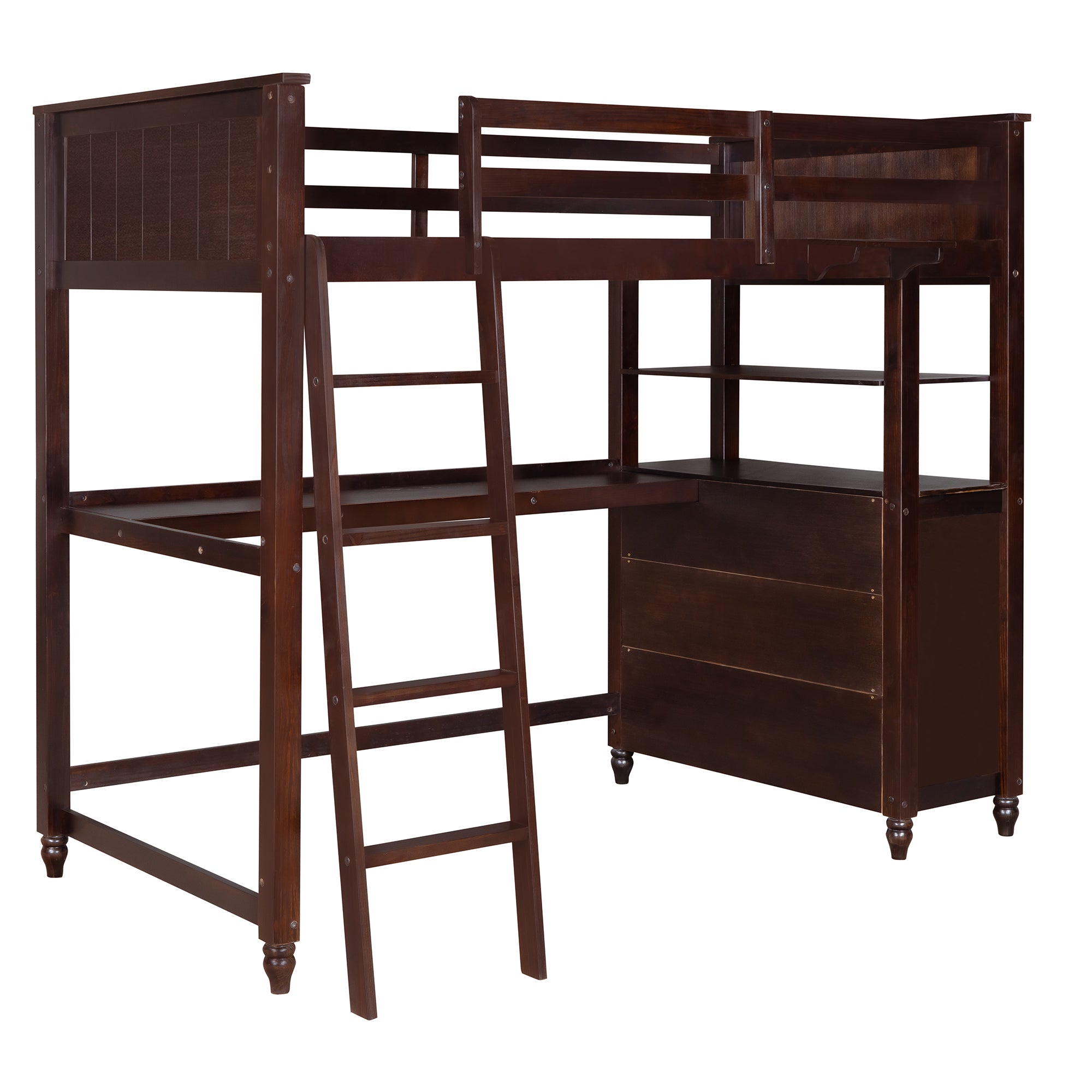 Twin size Loft Bed with Drawers and Desk, Wooden Loft Bed with Shelves - Espresso(OLD SKU: LT001530AAP) - Atlantic Fine Furniture Melbourne FL
