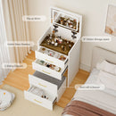 Compact 3 In 1 Vanity Desk With Open Top Mirror, Glass Desktop, 5 Height - White