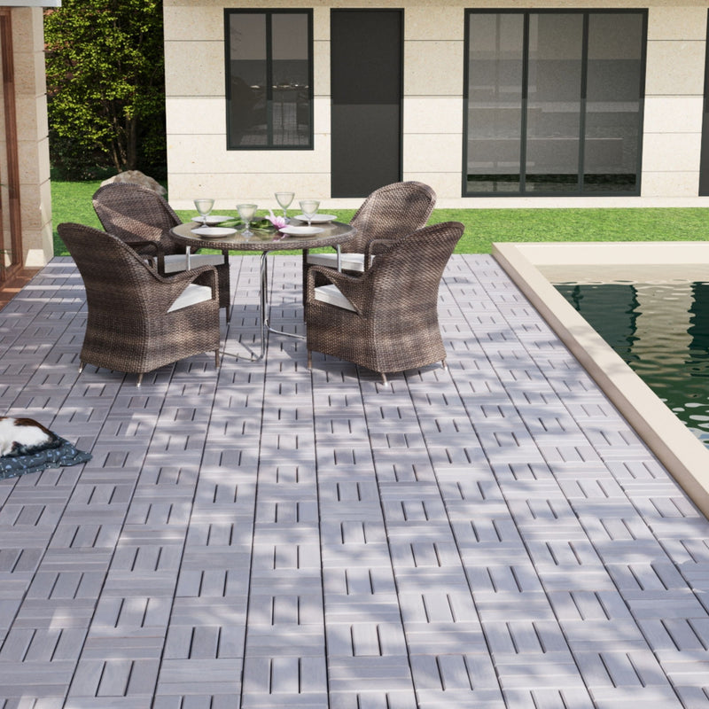 Interlocking Deck Tiles Checker Pattern, Square Acacia Hardwood Outdoor Flooring For Patio, Bancony, Pool Side