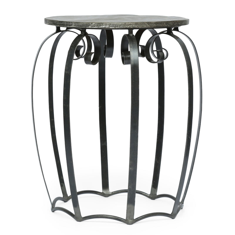 Modern Industrial End Table With Mango Wood Top And Iron Frame - Gray