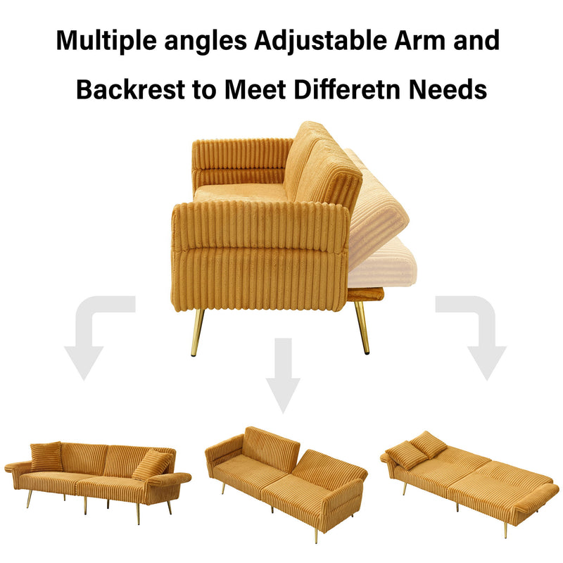 Luxury Corduroy Foldable Double Sofa Bed With Folding Armrests
