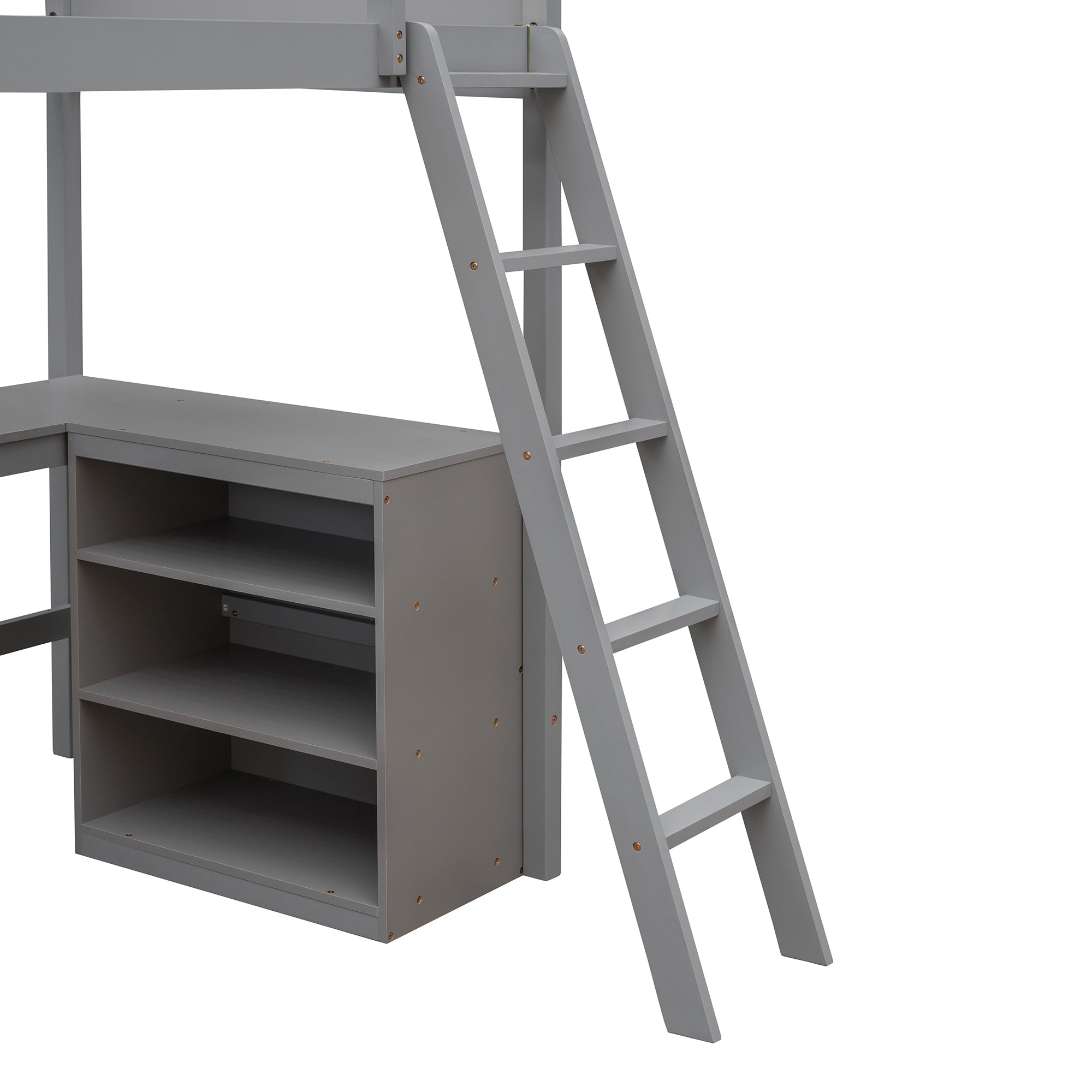 Twin size Loft Bed with Shelves and Desk, Wooden Loft Bed with Desk - Gray(OLD SKU:LT000537AAE) - Atlantic Fine Furniture Melbourne FL