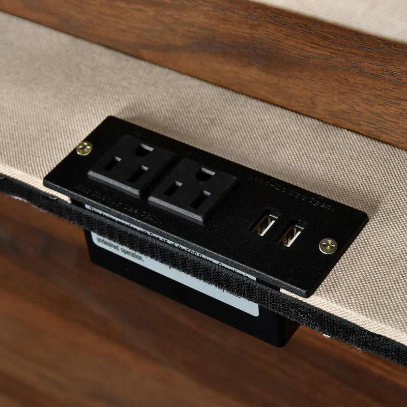 Full size Upholstered Platform Bed with Storage Headboard, Sensor Light and a set of Sockets and USB Ports, Linen Fabric, Beige