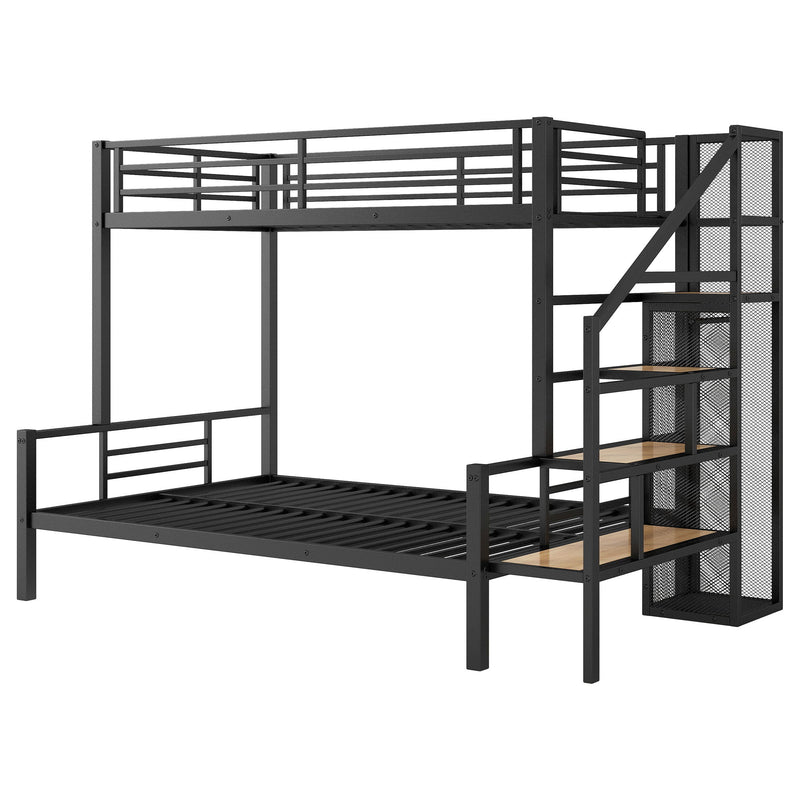 Metal Bunk Bed With Storage Staircase And Open Wardrobe