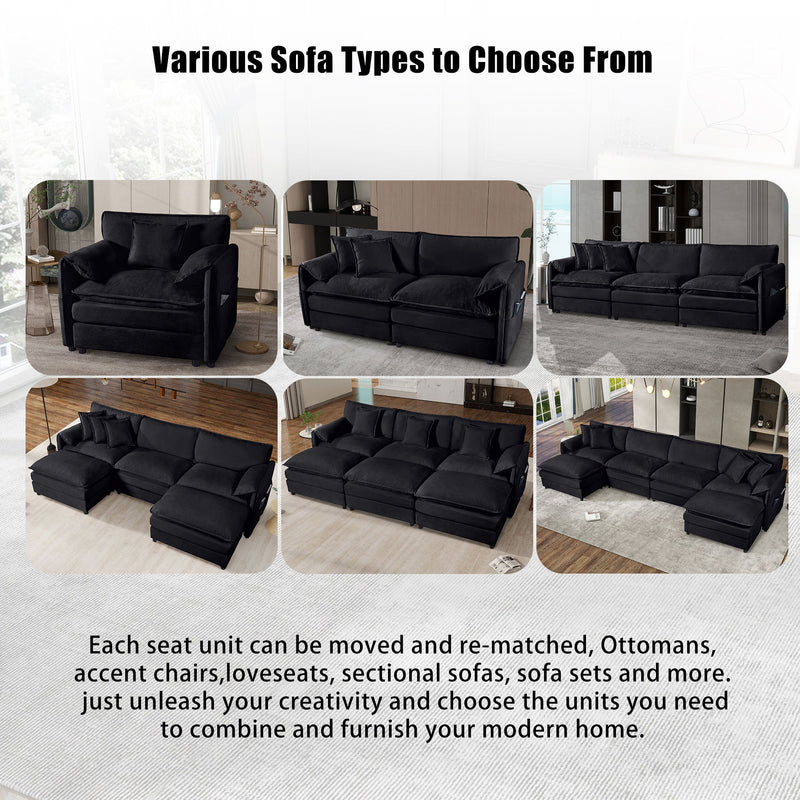 Modern Comfy Deep Seat Modular Sectional Sofa Cloud Couch With Ottoman
